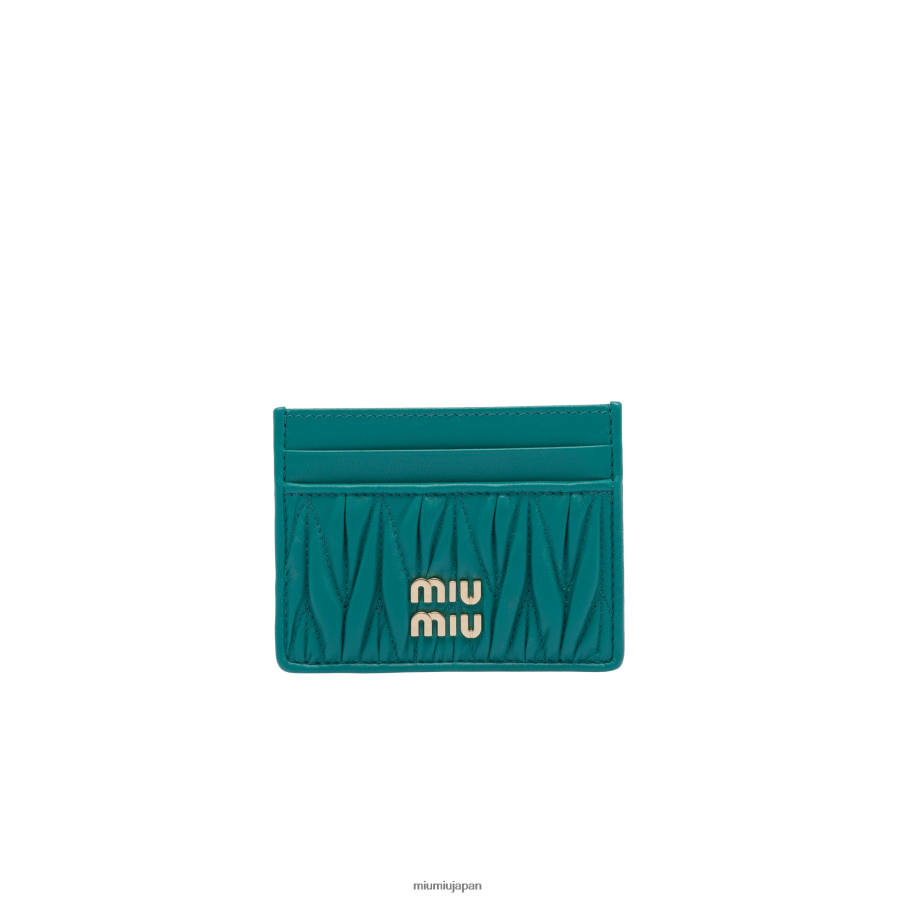 マトラッセ ナッパレザー カードホルダー Miu Miu ピーコックブルー コレクション D2466R1037