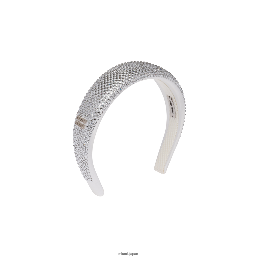 クリスタル付きサテンヘッドバンド Miu Miu 白 アクセサリー D2466R1155