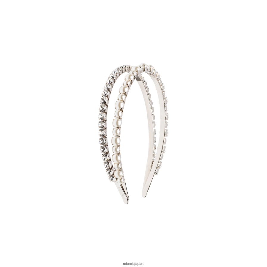 クリスタルとパールのヘッドバンド Miu Miu クリーム/クリスタル アクセサリー D2466R1173