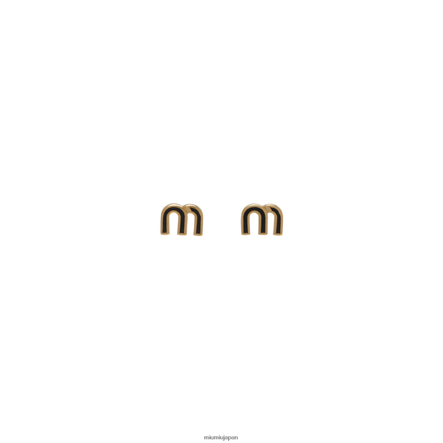 エナメルメタルイヤリング Miu Miu 黒 宝石 D2466R1298