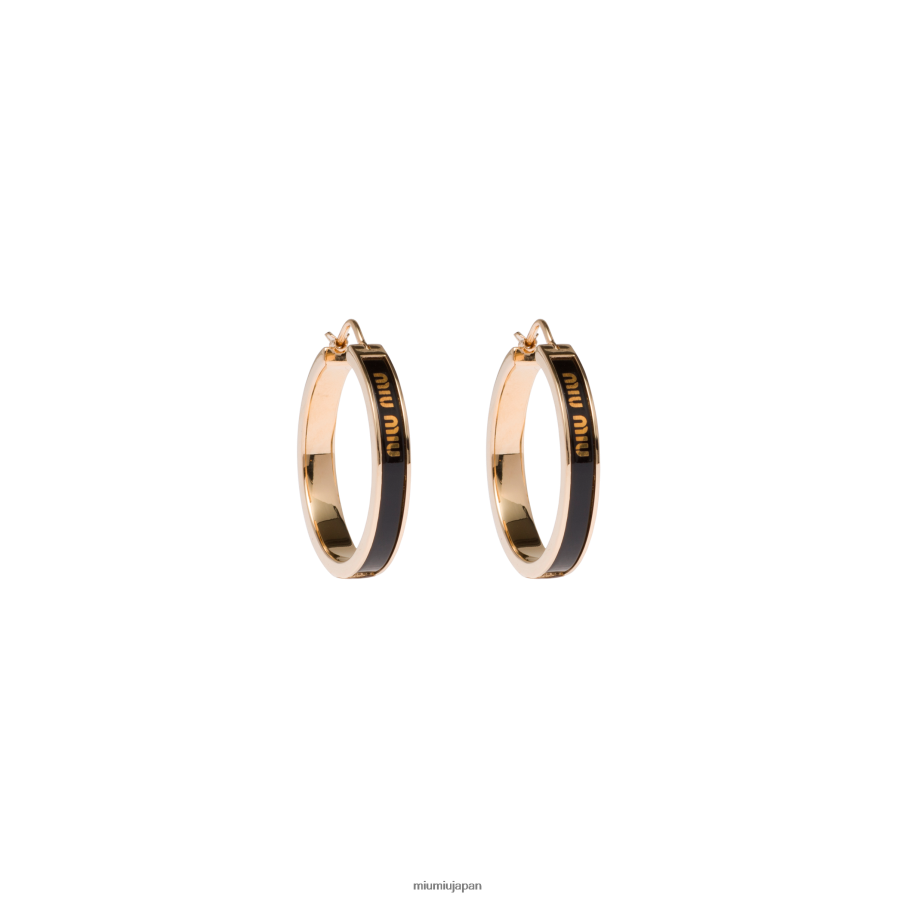 エナメルメタルイヤリング Miu Miu 黒 宝石 D2466R1302