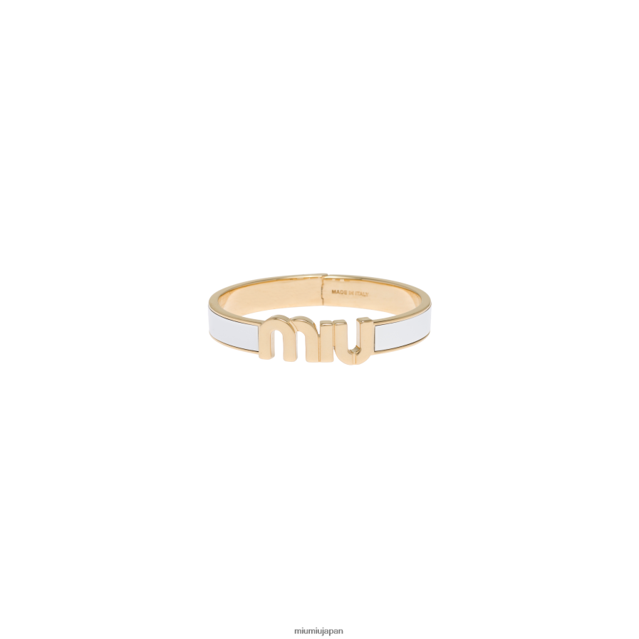 エナメルメタルブレスレット Miu Miu 白 宝石 D2466R1339
