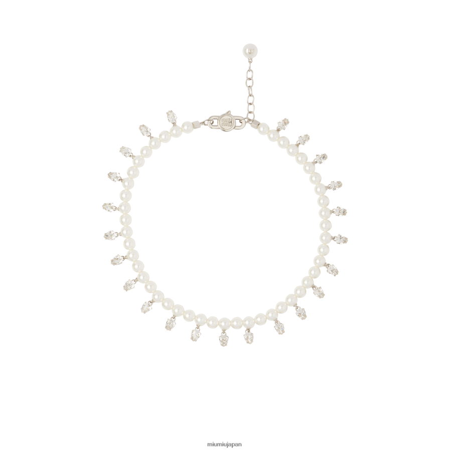 パールとクリスタルのネックレス Miu Miu クリーム 宝石 D2466R1378