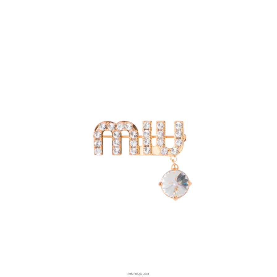 クリスタルペンダント付きブローチ Miu Miu 金 宝石 D2466R1392