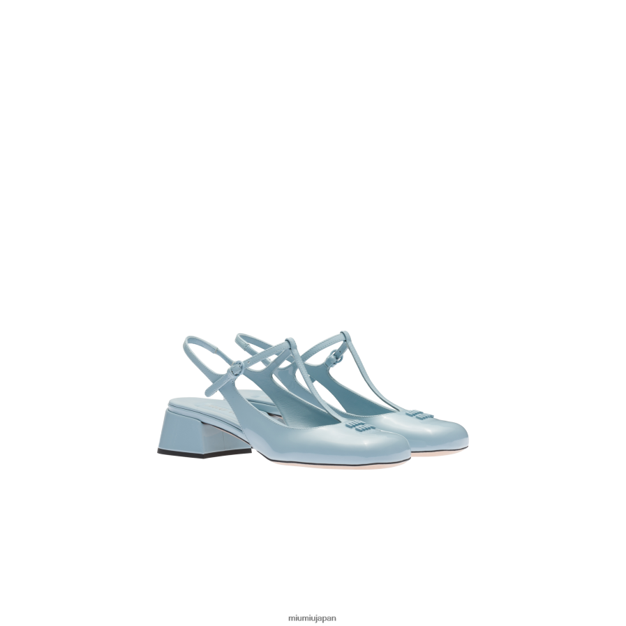 パテントレザー スリングバックパンプス Miu Miu ライトブルー 靴 D2466R179