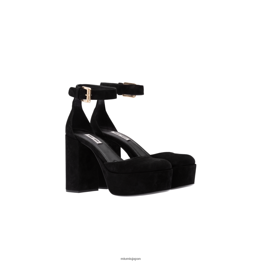 スエードプラットフォームパンプス Miu Miu 黒 靴 D2466R186