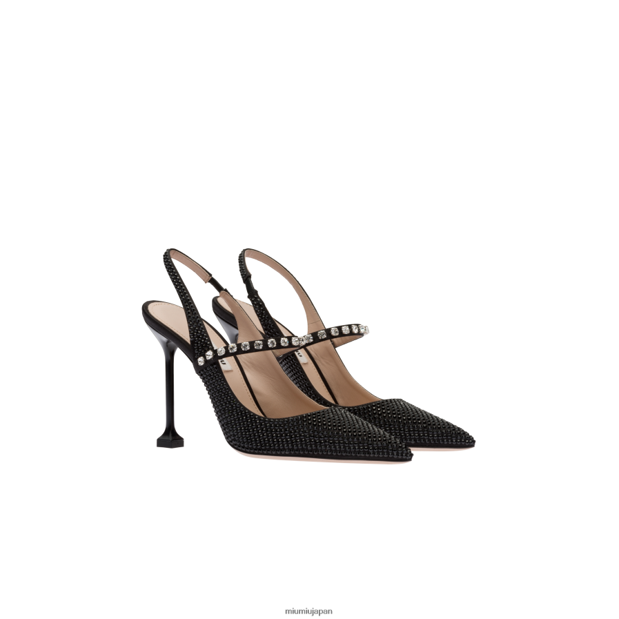 クリスタル付きサテン スリングバック パンプス Miu Miu 黒 靴 D2466R199