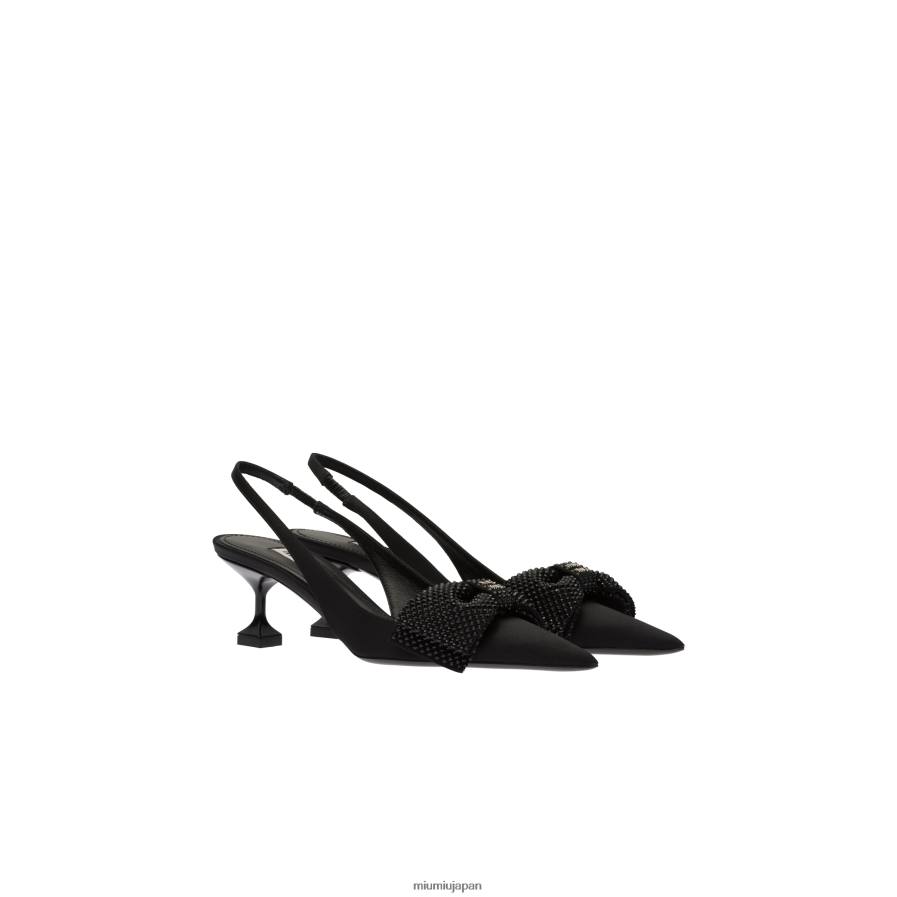 サテン スリングバック パンプス Miu Miu 黒 靴 D2466R205
