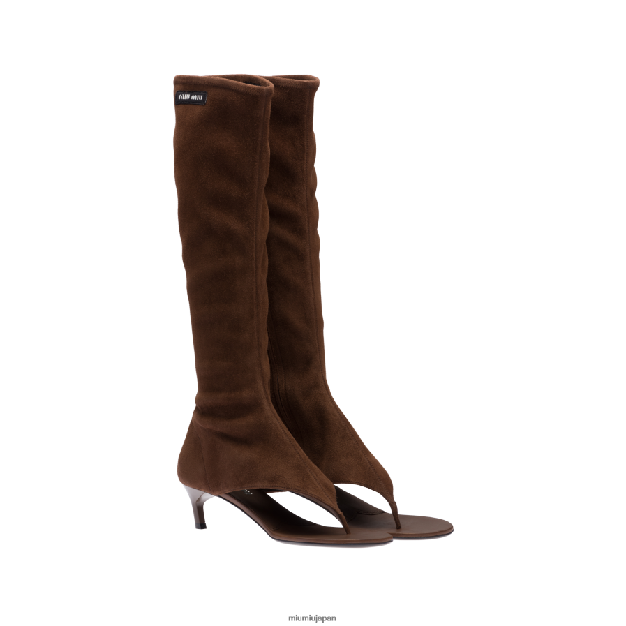 スエードトングブーツ Miu Miu ココアブラウン 靴 D2466R333