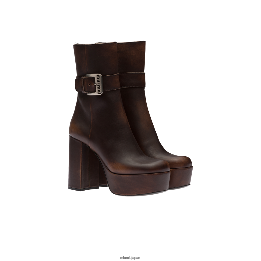 レザープラットフォームブーツ Miu Miu 黒檀 靴 D2466R343