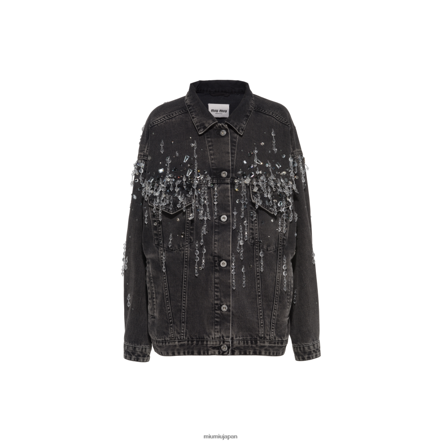 デニムブルゾンジャケット Miu Miu 黒 着用する準備ができて D2466R499