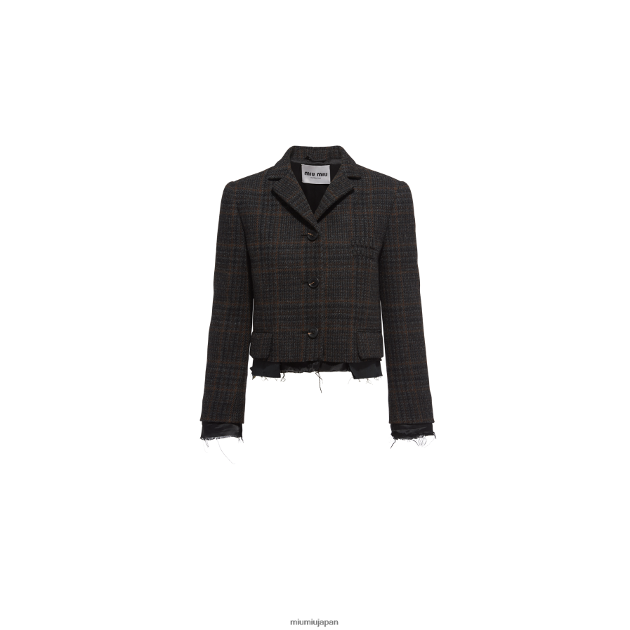 チェック柄 シングルジャケット Miu Miu 黒檀 着用する準備ができて D2466R505