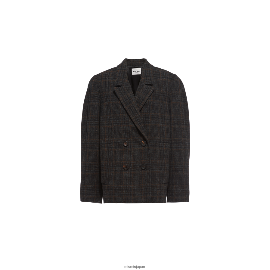 チェック柄 ダブルジャケット Miu Miu 黒檀 着用する準備ができて D2466R506