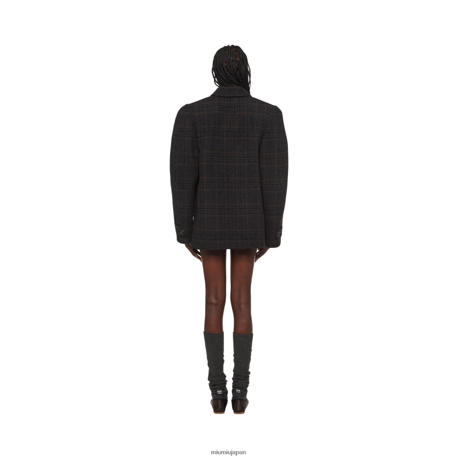 チェック柄 ダブルジャケット Miu Miu 黒檀 着用する準備ができて D2466R506