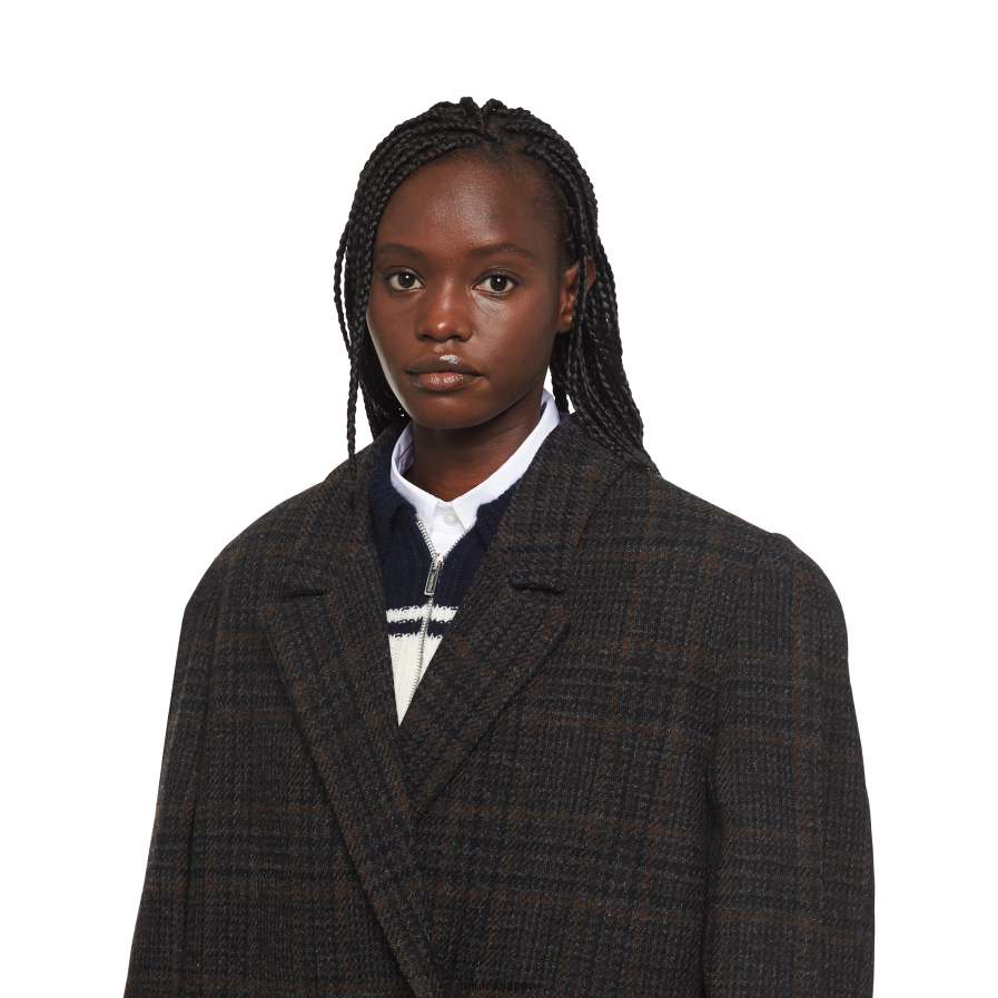 チェック柄 ダブルジャケット Miu Miu 黒檀 着用する準備ができて D2466R506