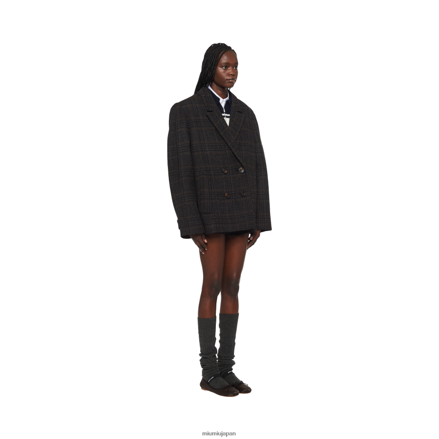 チェック柄 ダブルジャケット Miu Miu 黒檀 着用する準備ができて D2466R506