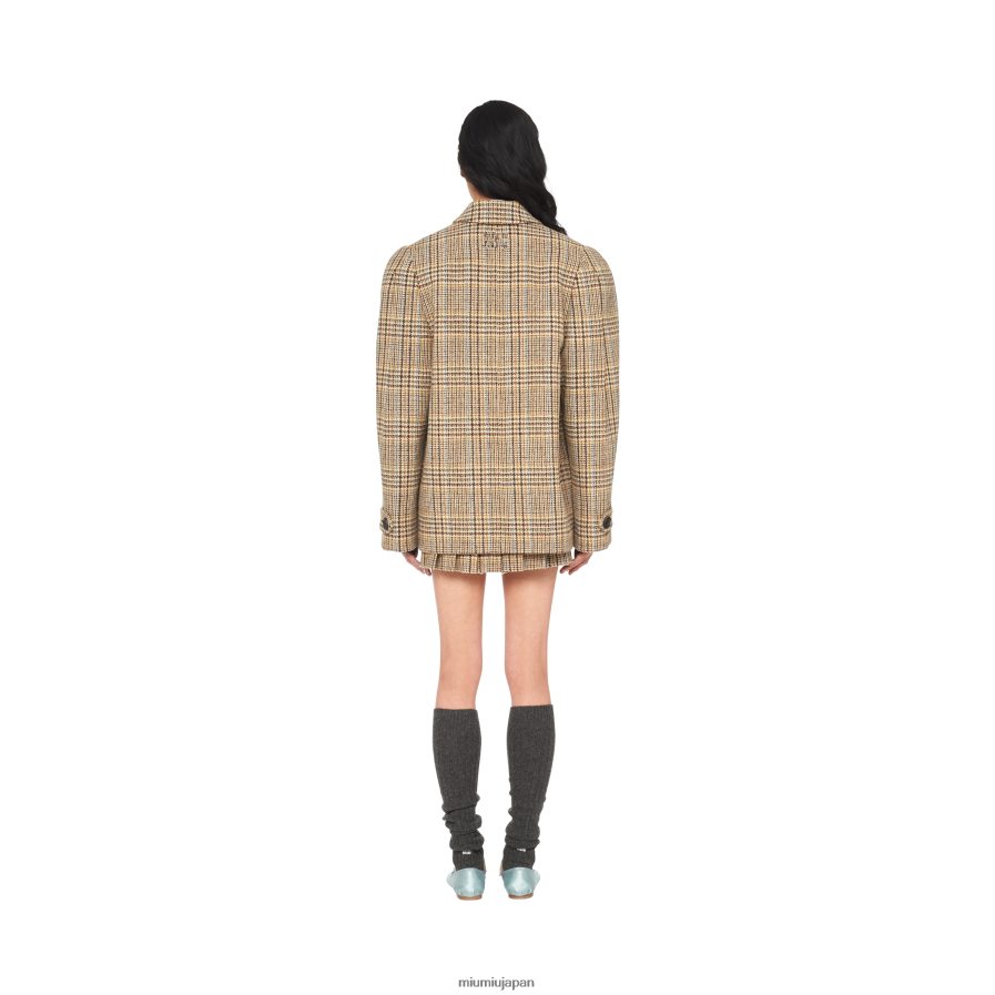 チェック柄 ダブルジャケット Miu Miu ココアブラウン 着用する準備ができて D2466R507