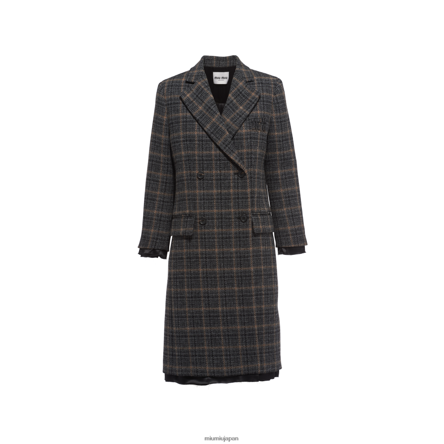 チェック柄 ダブルコート Miu Miu 黒檀 着用する準備ができて D2466R513