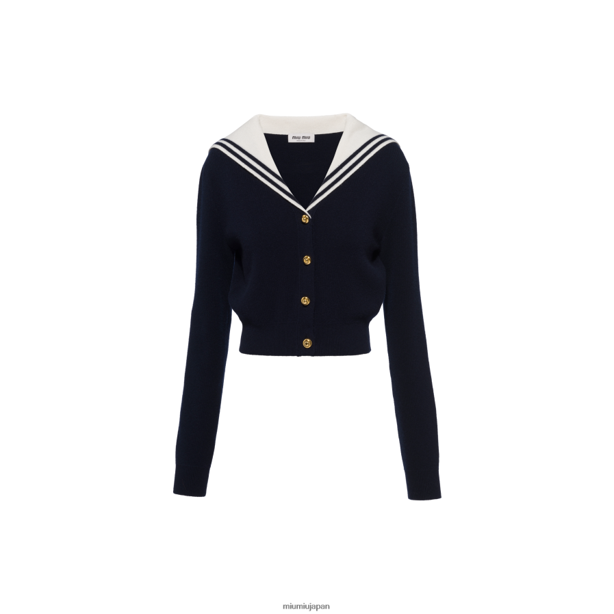 カシミアカーディガン Miu Miu 青/白 着用する準備ができて D2466R755