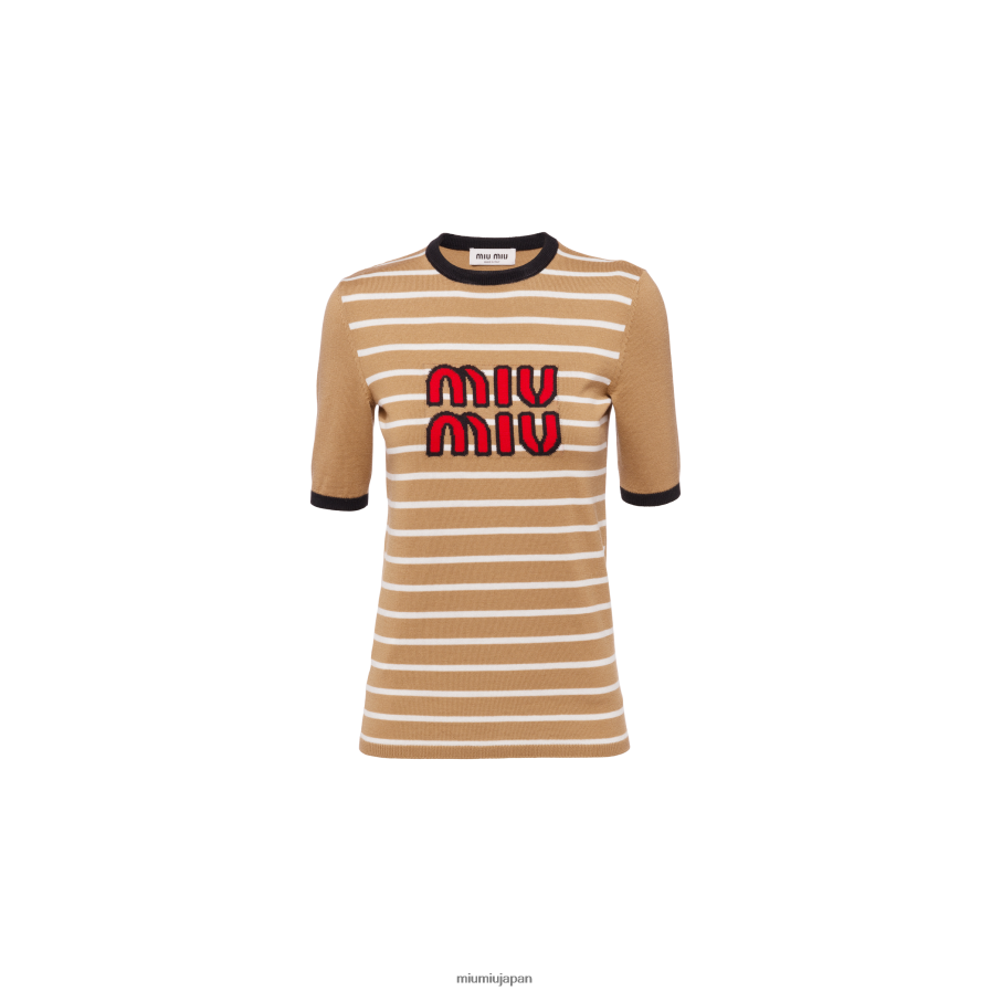 ウール クルーネックセーター Miu Miu キャメルブラウン 着用する準備ができて D2466R760