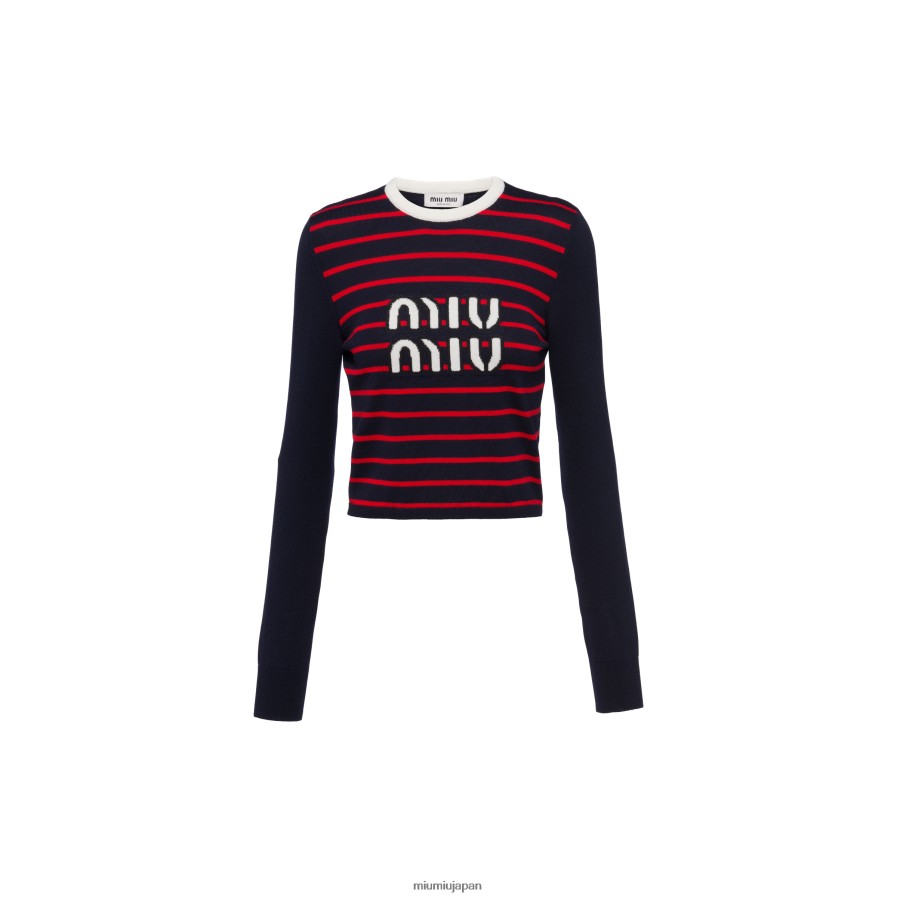 ウール クルーネックセーター Miu Miu 海軍 着用する準備ができて D2466R761
