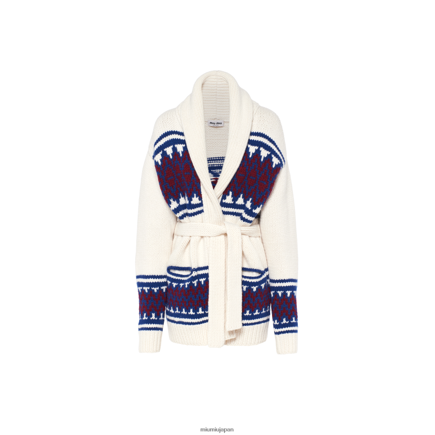 ウールカーディガンセーター Miu Miu 白 着用する準備ができて D2466R781