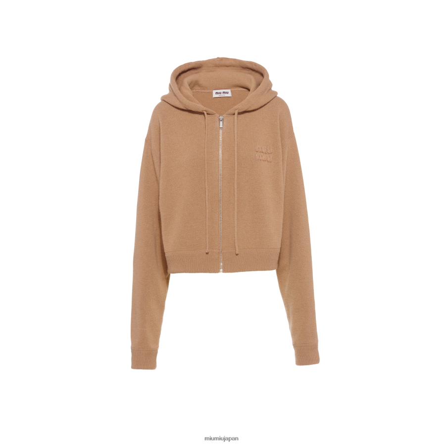 ウールとカシミアのパーカー Miu Miu キャメルブラウン 着用する準備ができて D2466R812