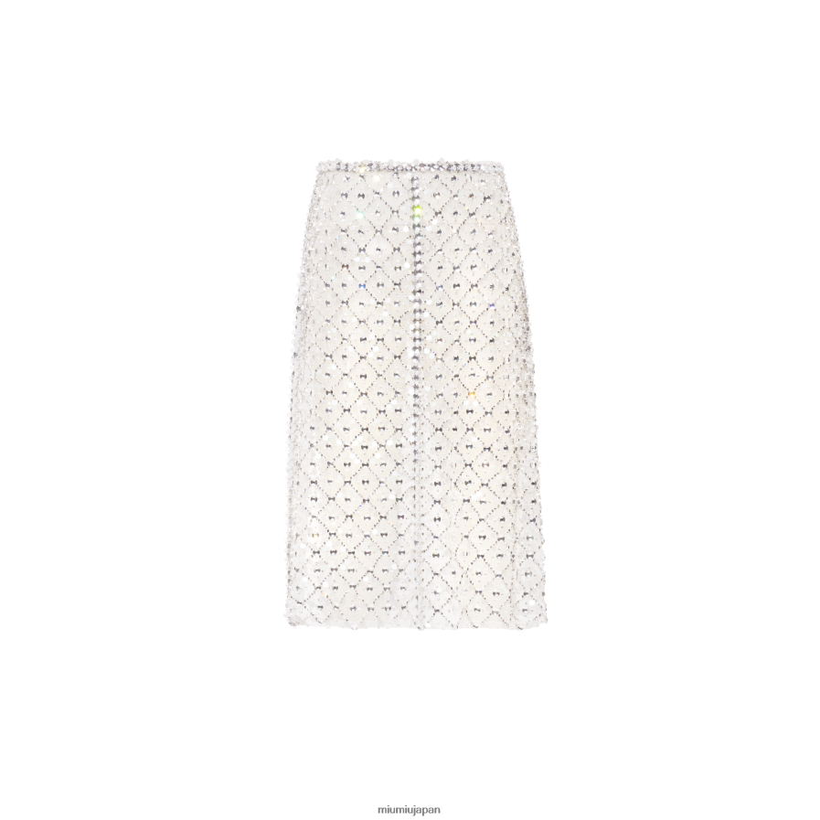 エンブロイダリー オーガンジー ミディスカート Miu Miu 白 着用する準備ができて D2466R910
