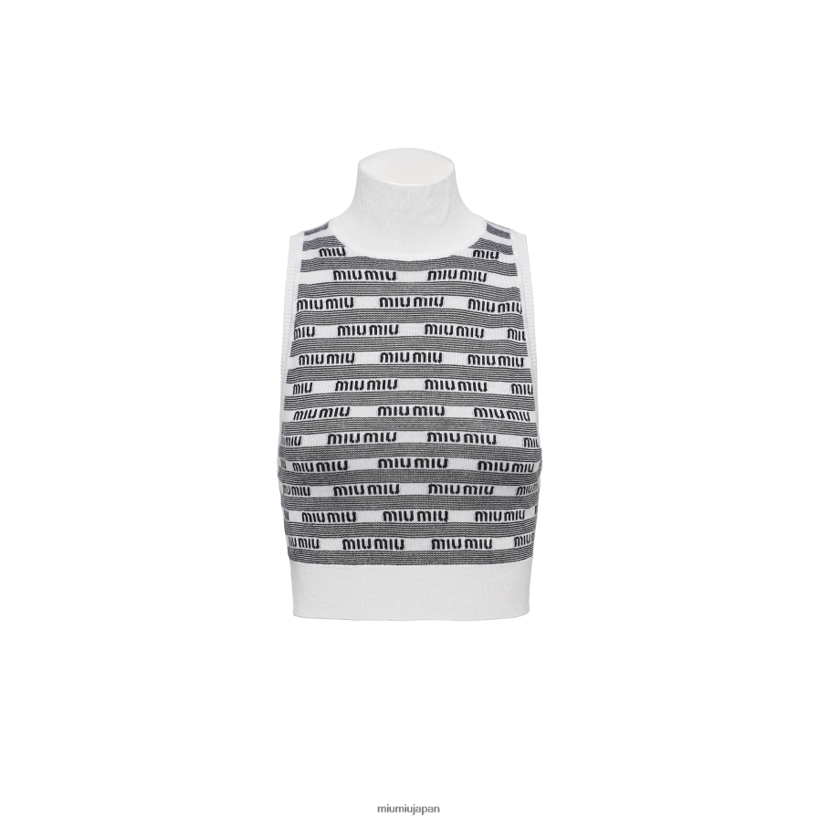 カシミアとシルクのタートルネックトップ Miu Miu 白黒 着用する準備ができて D2466R596