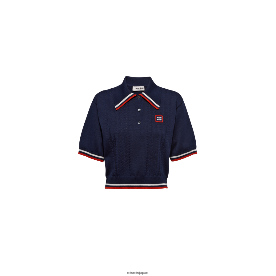 クロップドシルク&コットンポロシャツ Miu Miu 海軍 着用する準備ができて D2466R795