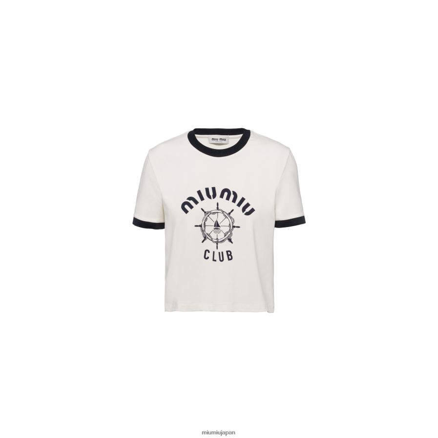 プリントジャージーTシャツ Miu Miu 象牙 着用する準備ができて D2466R689