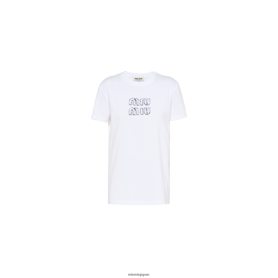 エンブロイダリー コットン Tシャツ Miu Miu 白 着用する準備ができて D2466R694