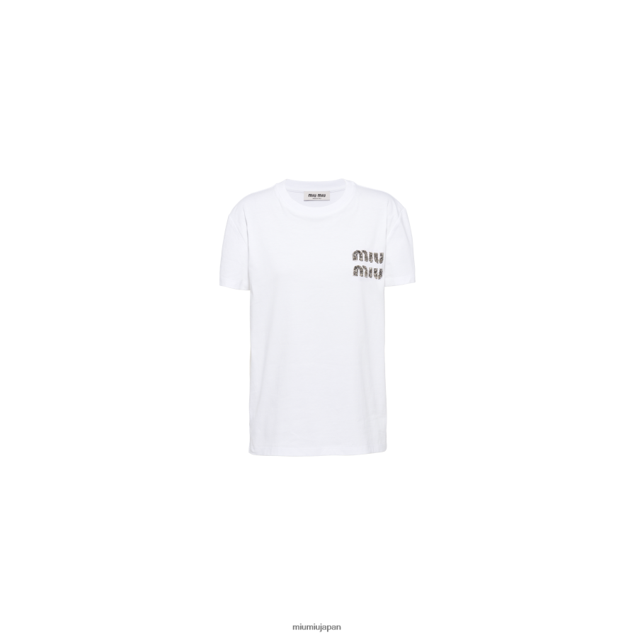 エンブロイダリー コットン Tシャツ Miu Miu ホワイト/クリスタル 着用する準備ができて D2466R695