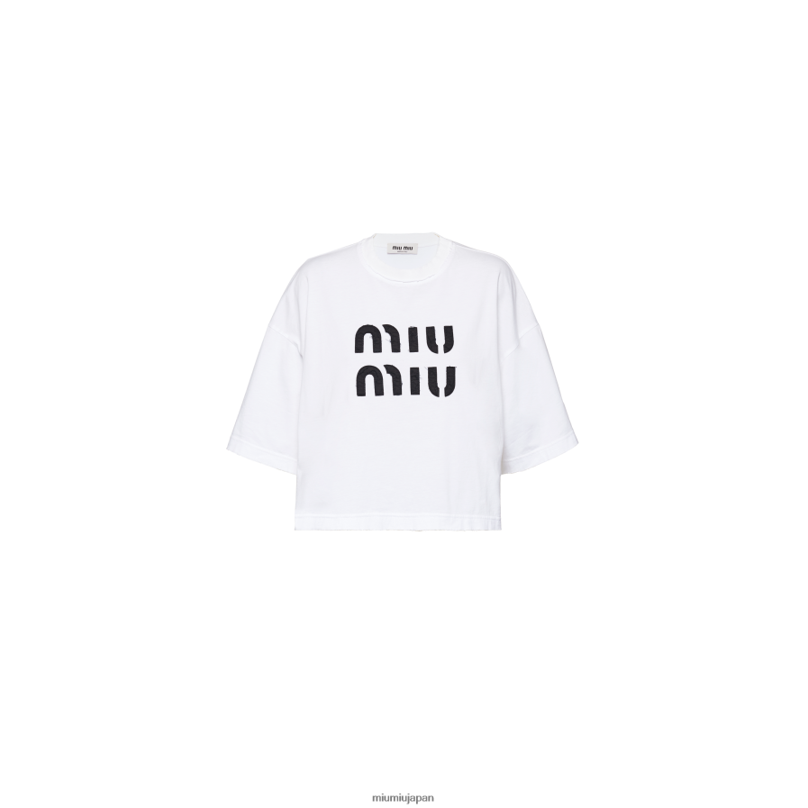 エンブロイダリー コットン Tシャツ Miu Miu 白 着用する準備ができて D2466R699