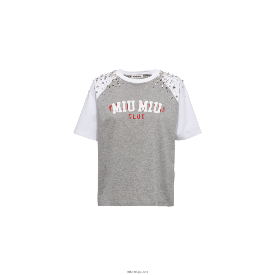 エンブロイダリー コットン Tシャツ Miu Miu グレー 着用する準備ができて D2466R706